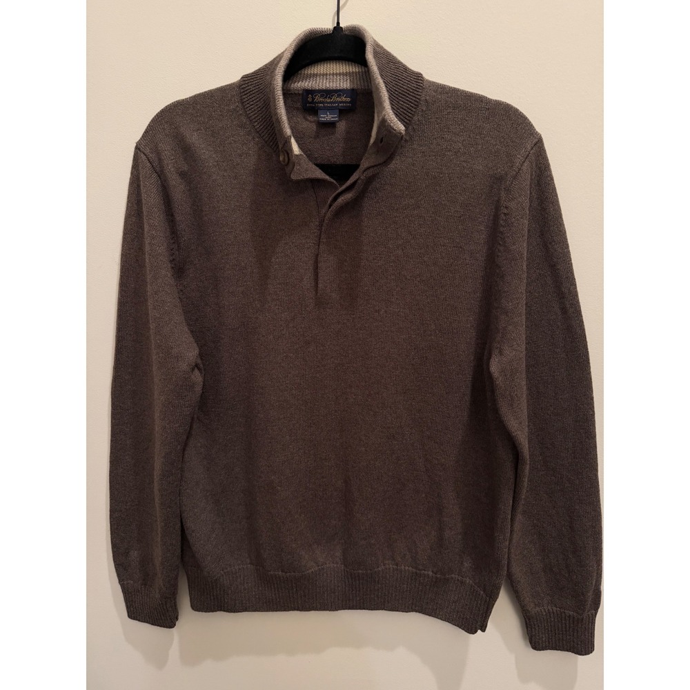 Brooks Brothers Men's Large Italian Merino Wool Brown Quarter Zip Sweater